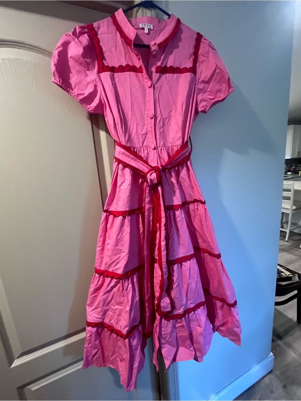 TCEC Pink Dress with Red Trim and Tiered Skirt